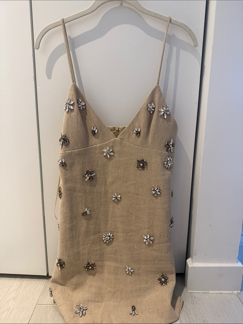 Zara Beaded Tan Mini Dress